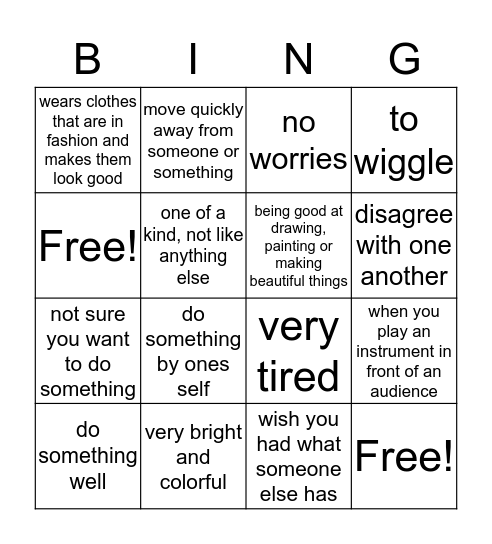 Vocabulary #29-42 Bingo Card