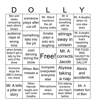 Hello Dolly Pit Bingo Card