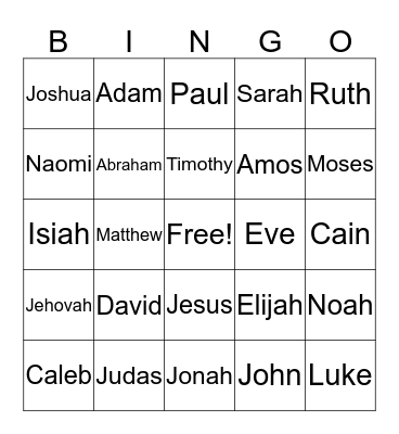 Bible Characters  Bingo Card