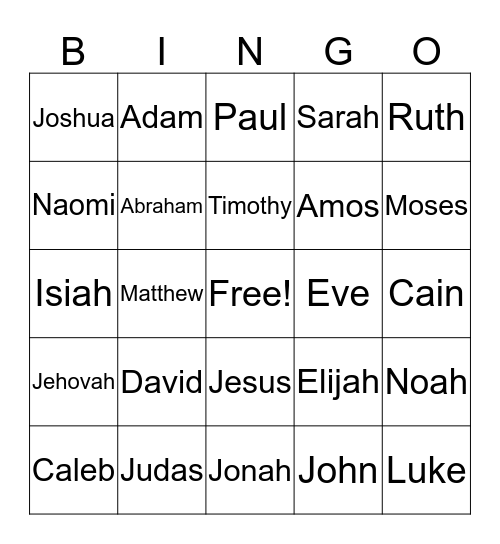 Bible Characters  Bingo Card