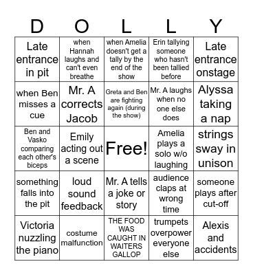 Hello Dolly Pit Bingo Card