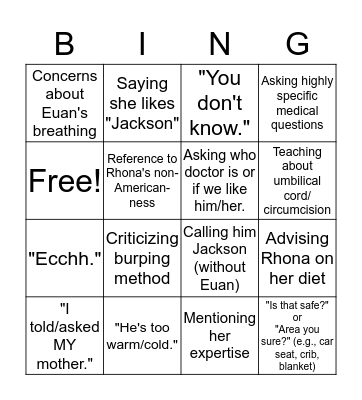 GG Baby Bingo Card