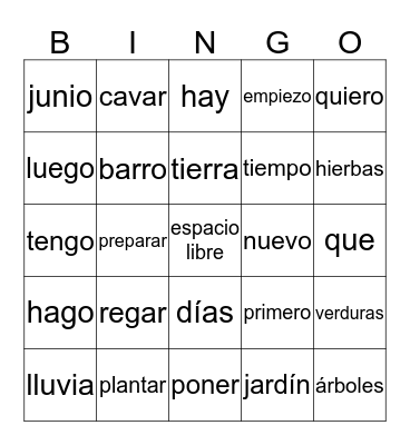 Mi jardín nuevo Bingo Card