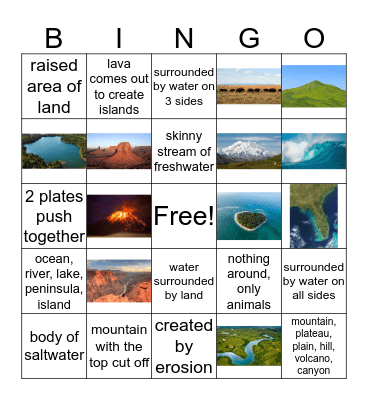 Landforms and Bodies of Water Bingo Card