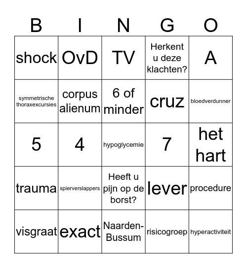 Noodhulpbingo! Bingo Card