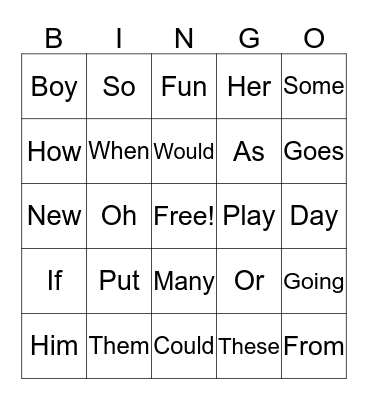 2G Power Words Bingo Card