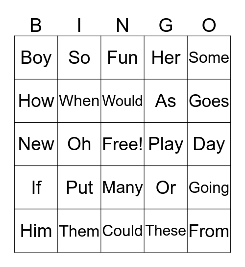 2G Power Words Bingo Card