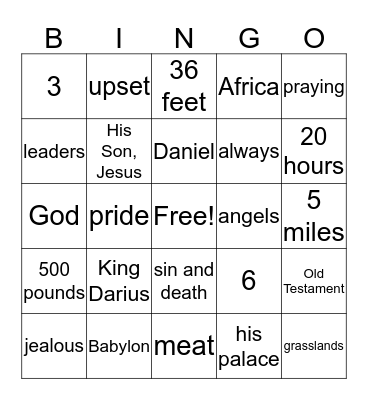 Daniel in the Lions' Den Bingo Card