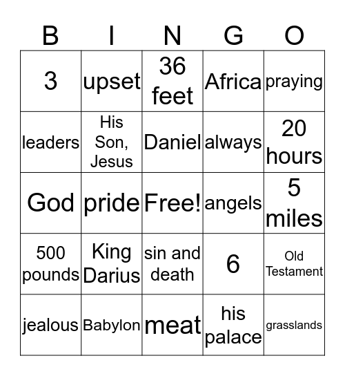 Daniel in the Lions' Den Bingo Card