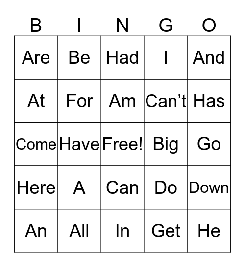 1G Power Words Bingo Card