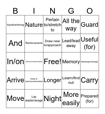 Latin Bingo Card