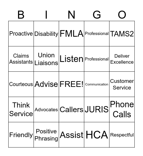 HCA Bingo Card