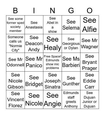 ST. Edmunds Bingo Card