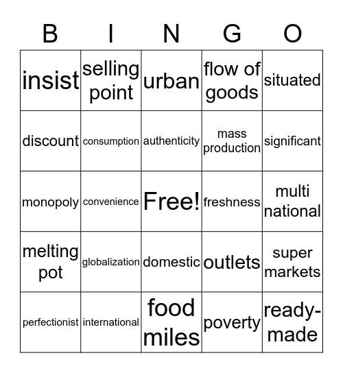 Dictation Bingo Card