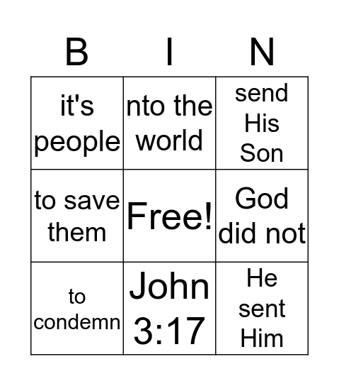 John 3:17 Bingo Card