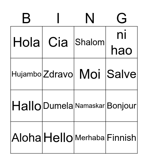 Hello! Bingo Card