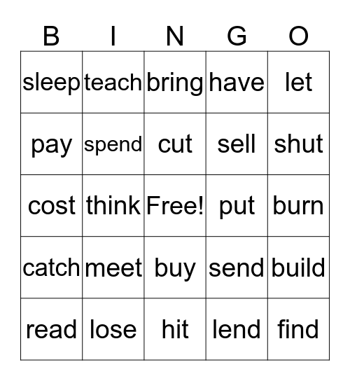 Irregular verbs Bingo Card