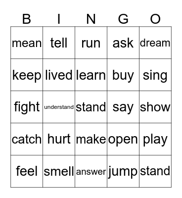 Irregular verbs Bingo Card