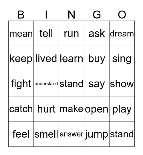 Irregular verbs Bingo Card