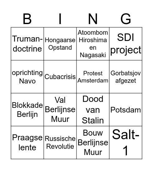 Koude Oorlog Bingo Card
