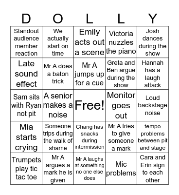 Hello, Dolly! Pit Bingo Card
