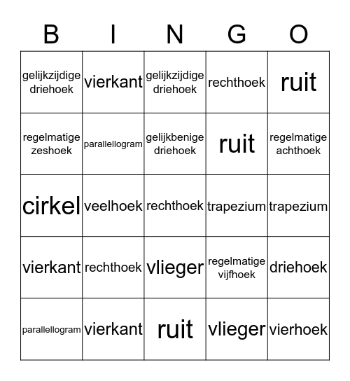 Vlakke figuren Bingo Card