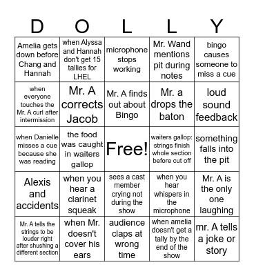 Hello Dolly Pit Bingo Card