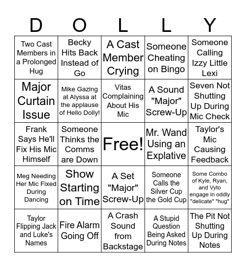 Sunday, March 11, 2018 Bingo Card