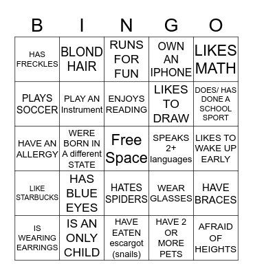 Ice Breaker Bingo Card