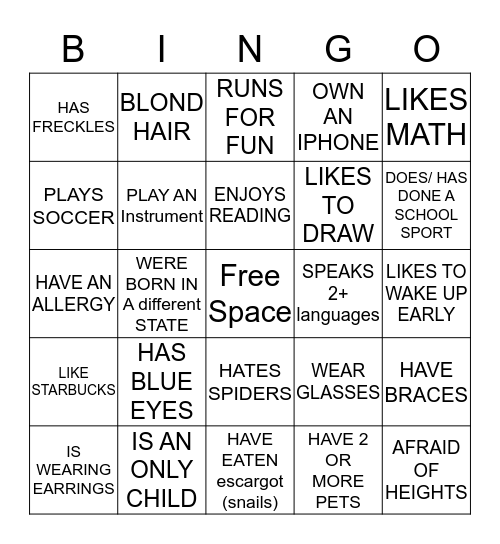 Ice Breaker Bingo Card