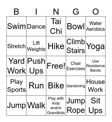 Fitness Bingo Card
