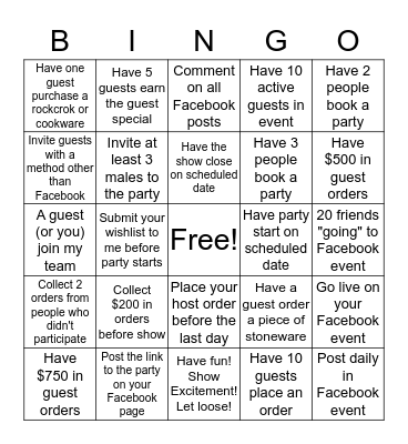 Host Bonus Bingo Card