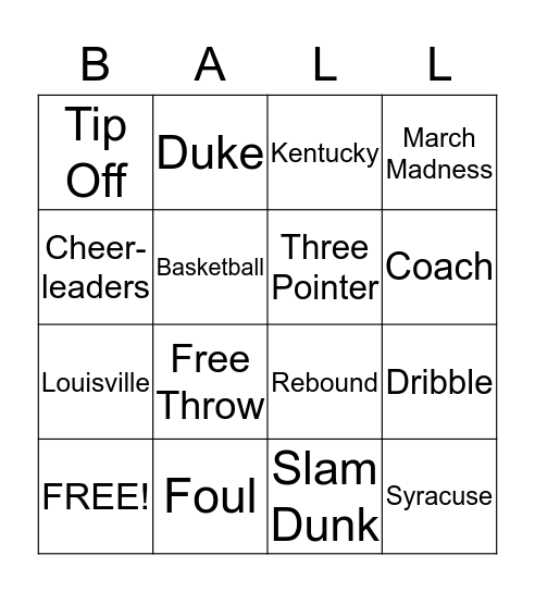 Basketball Bingo Card