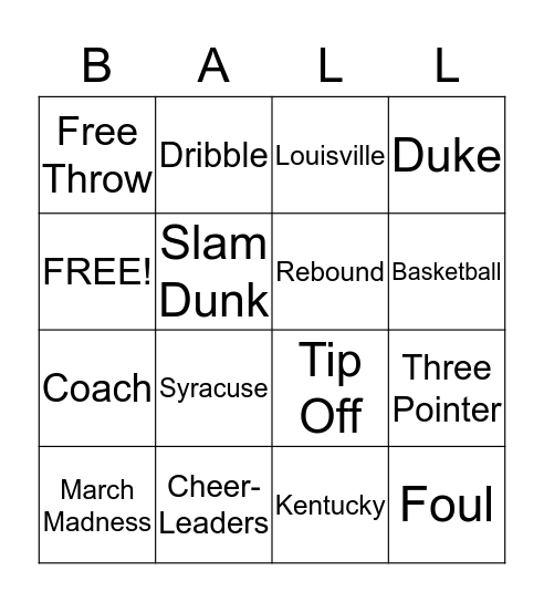 Basketball Bingo Card