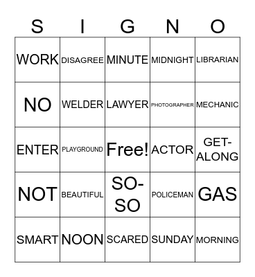 ASL 1 Bingo Card