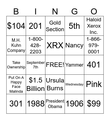 Xerox BINGO Card