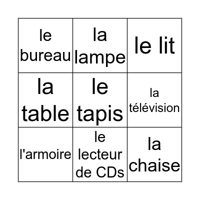 Dans ma chambre Bingo Card