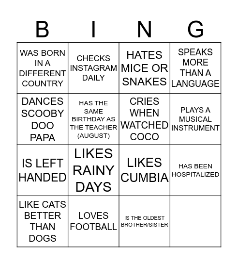 People Bingo Card