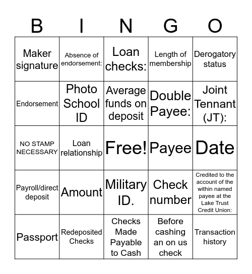 Check Cashing Guidelines  Bingo Card