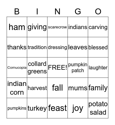 Happy Thanksgiving !! Bingo Card