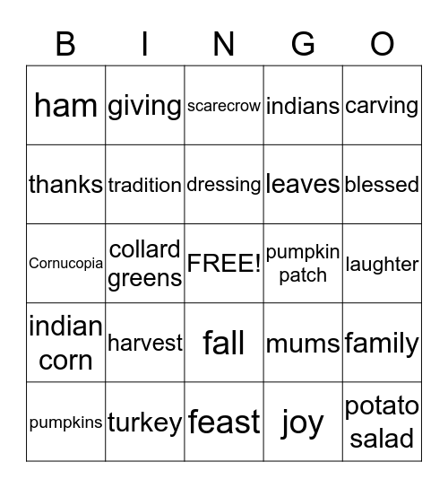 Happy Thanksgiving !! Bingo Card