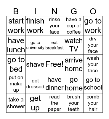 Daily Routine Bingo Card