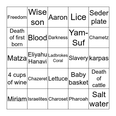 Passover Happy Hour Bingo Card