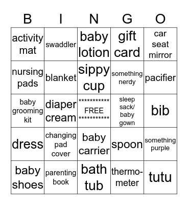 Baby Bingo Card