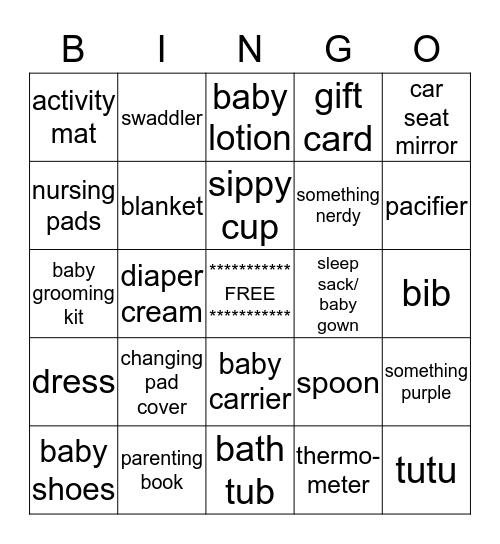 Baby Bingo Card