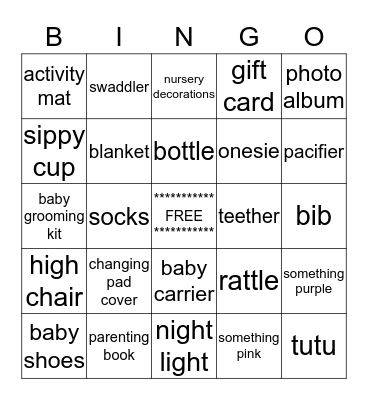 Baby Bingo Card