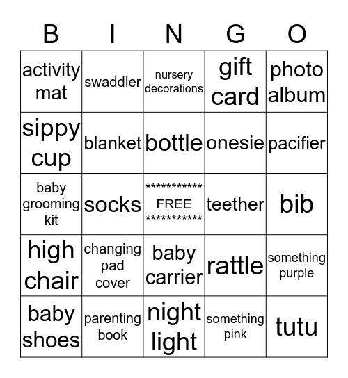Baby Bingo Card