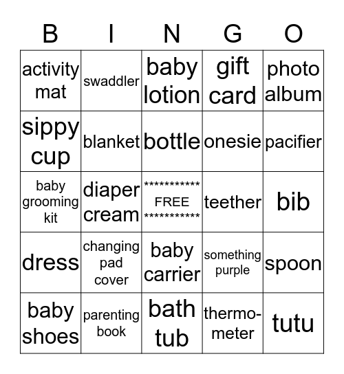 Baby Bingo Card