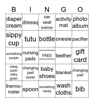 Baby Bingo Card