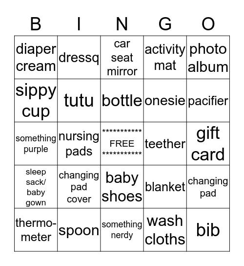 Baby Bingo Card